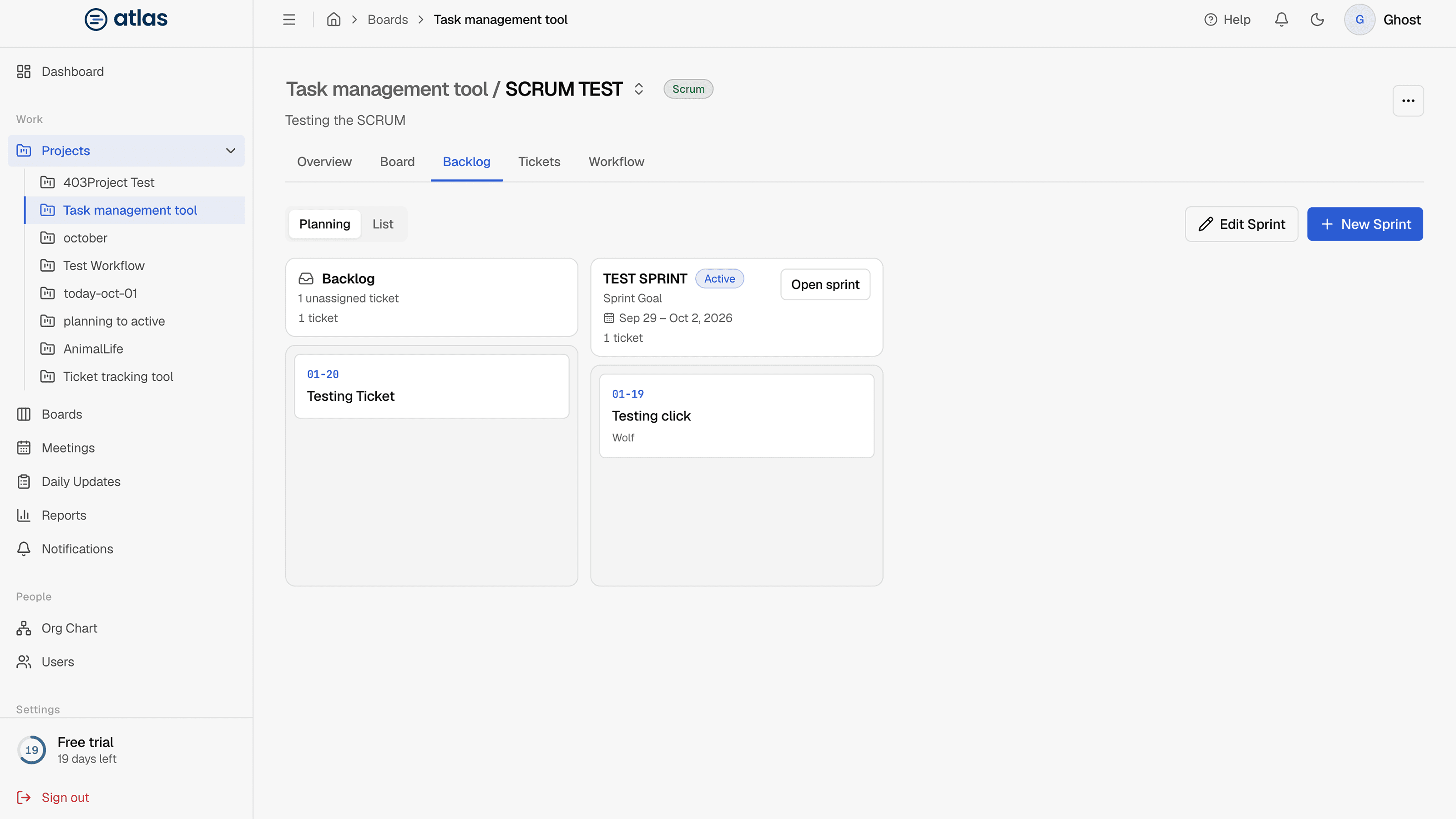 The backlog's Planning view.