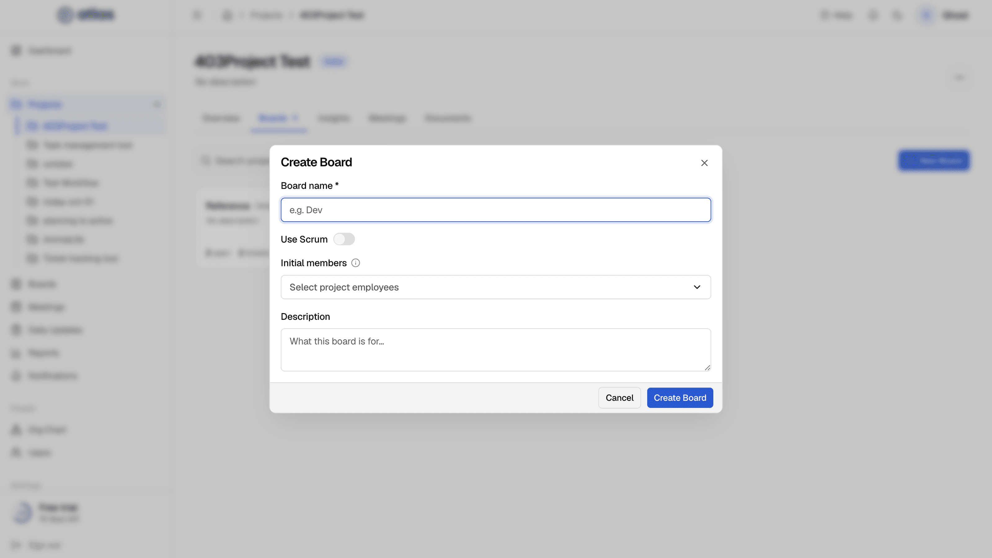 The Create Board dialog.