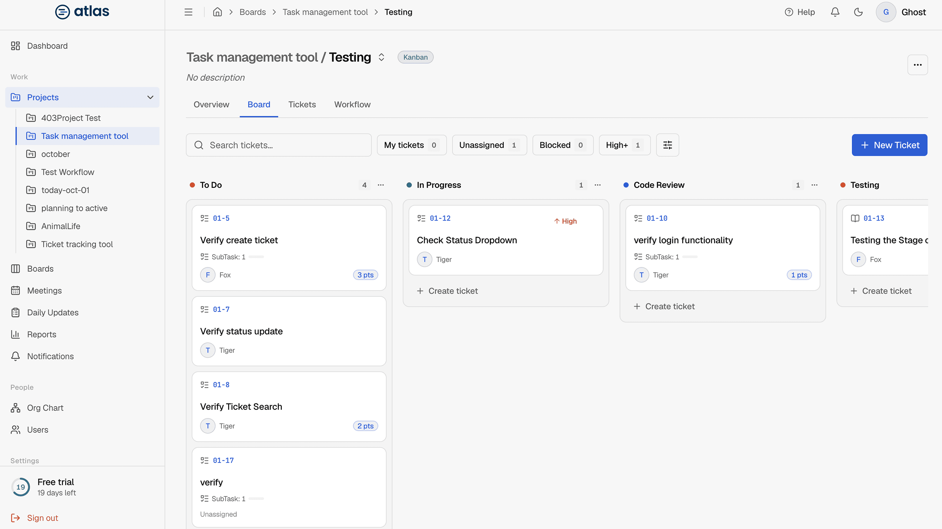 A Kanban board with the toolbar and filter chips.