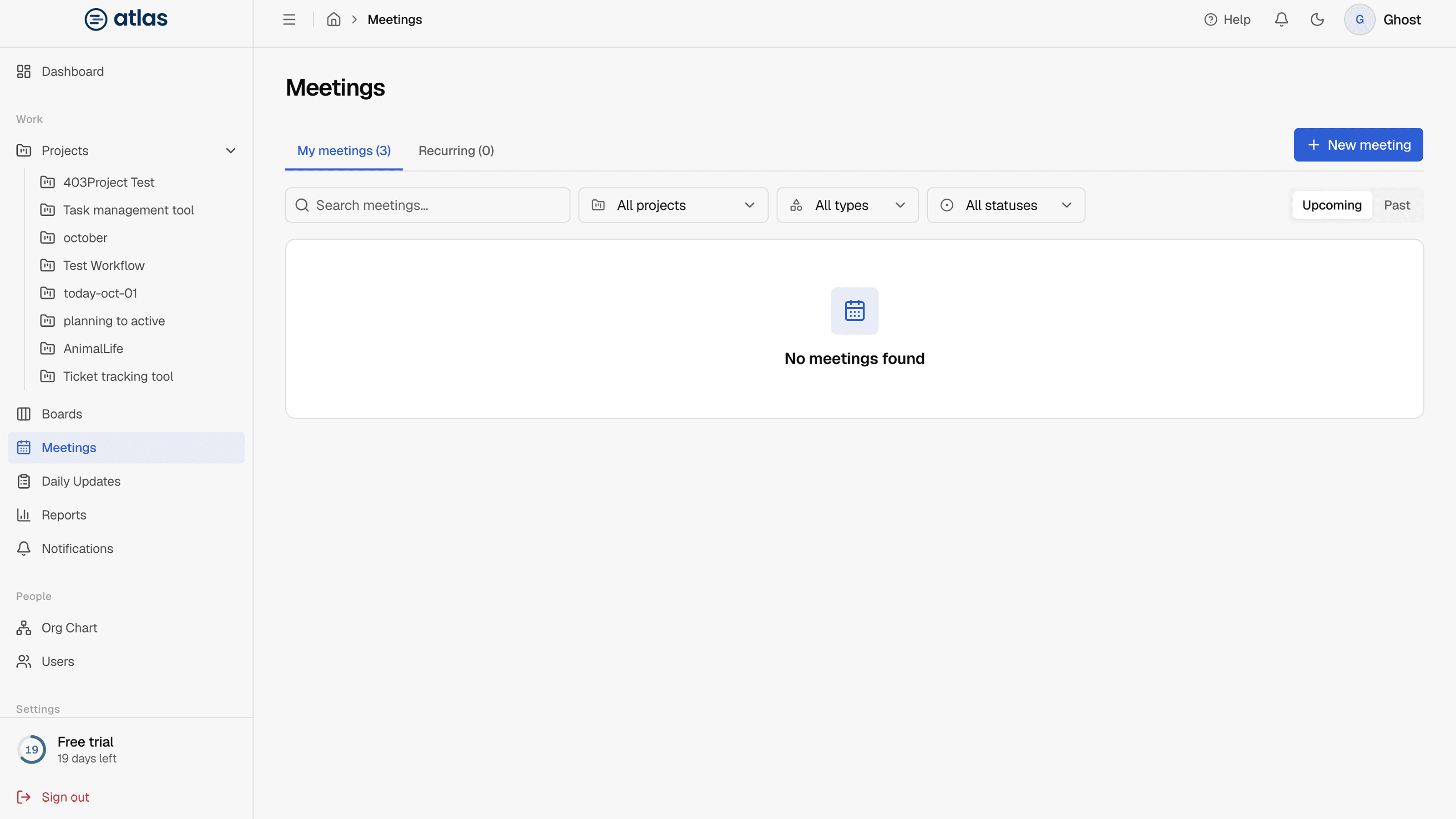 The Meetings page.