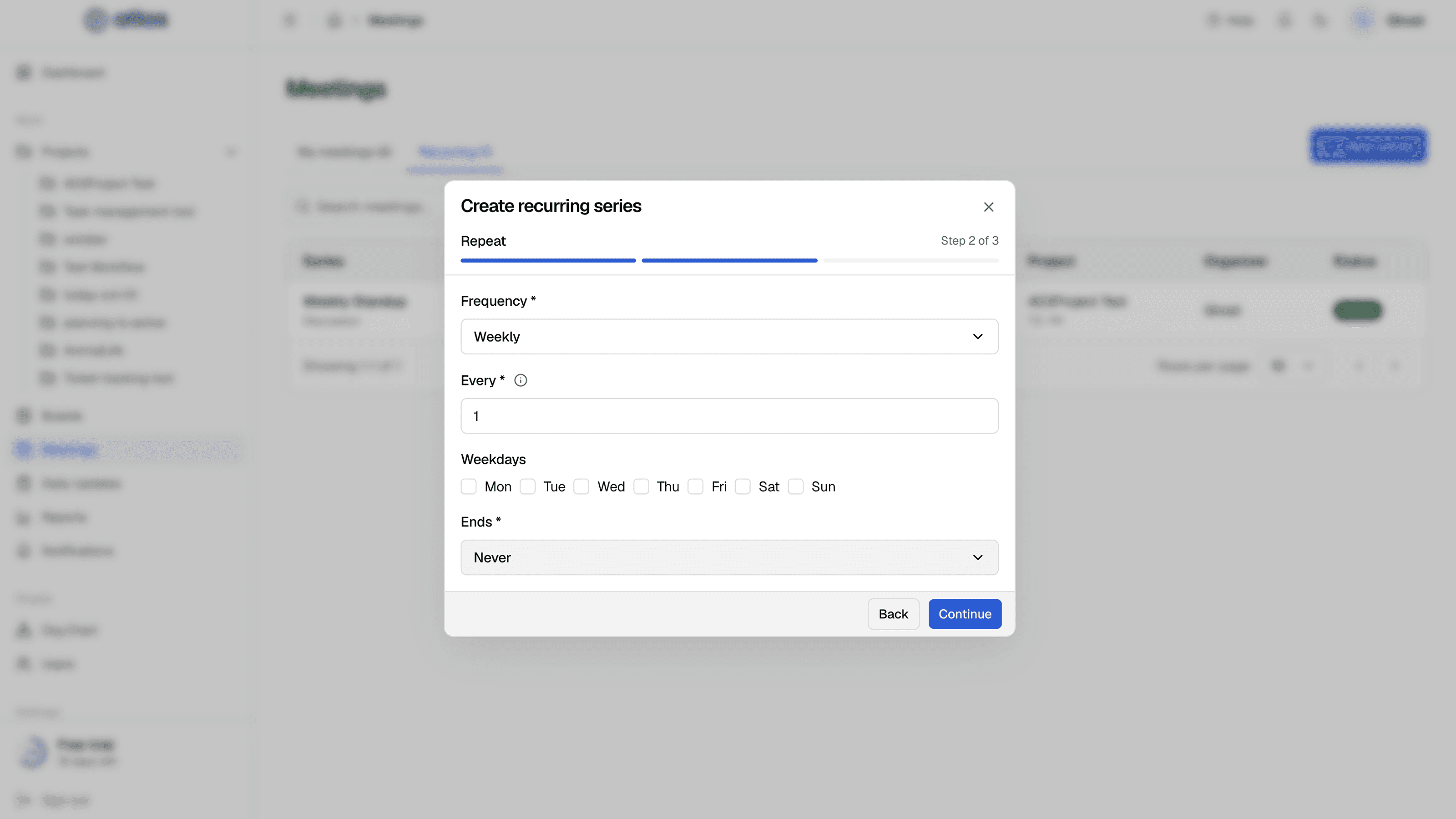 Creating a recurring series: the Repeat step.