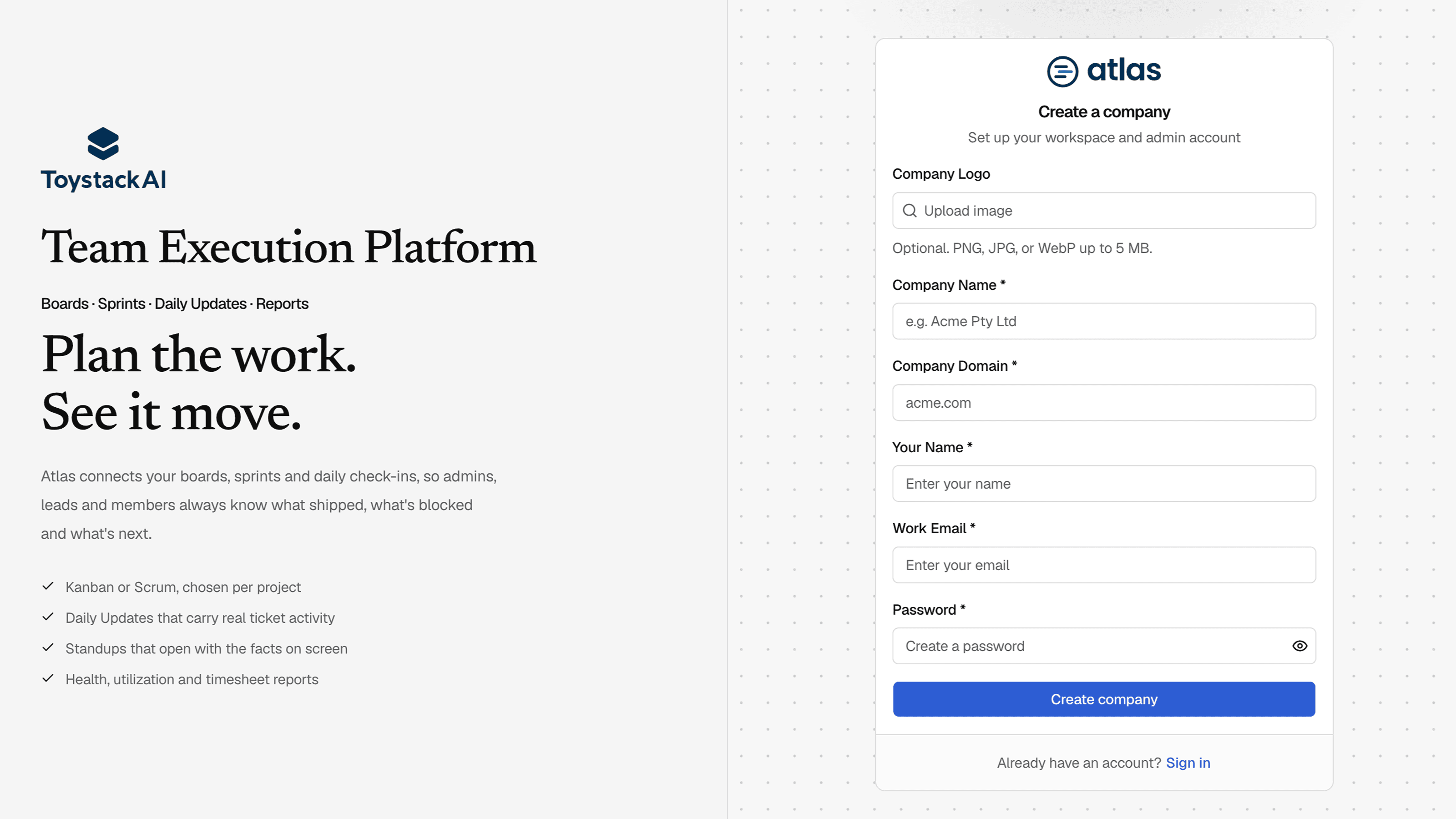 The Create a company form.